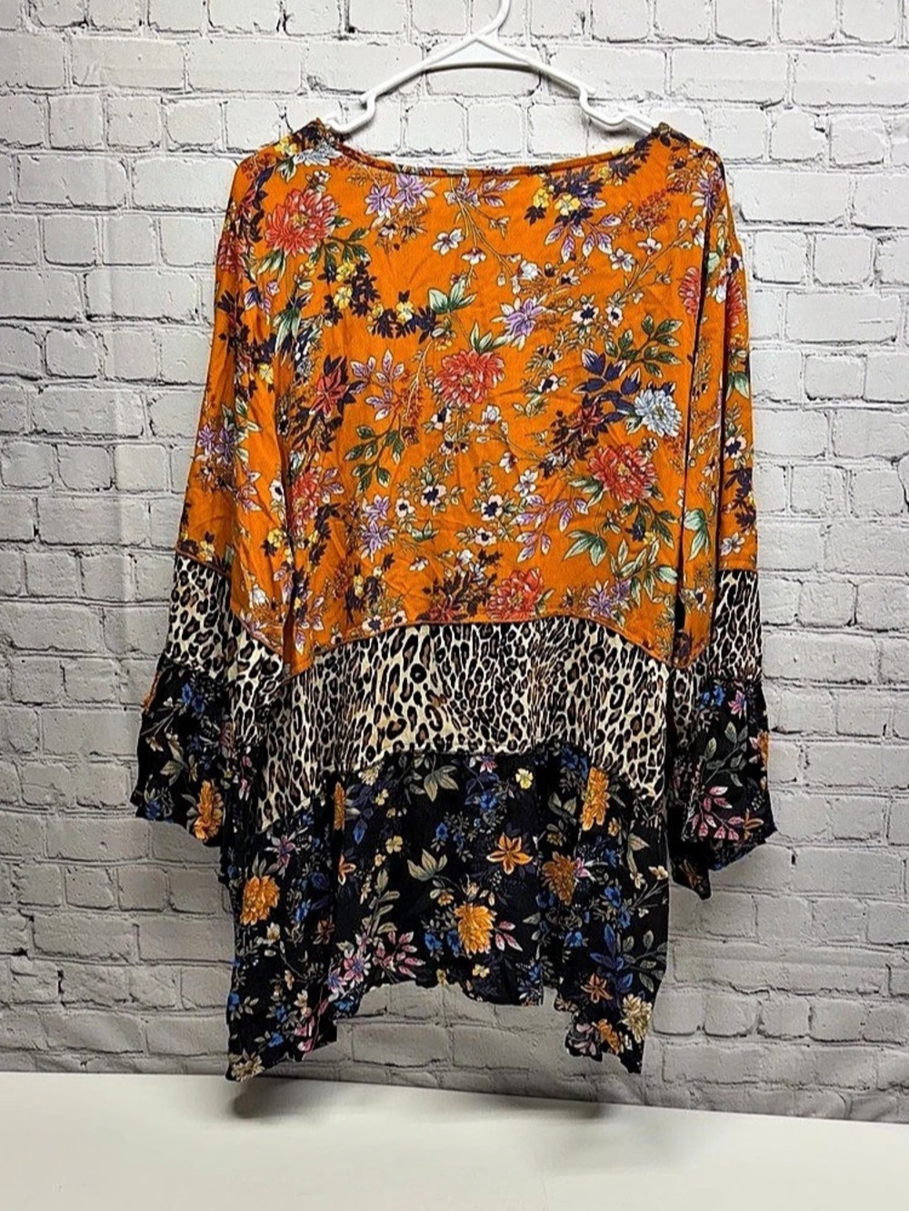 Calea Floral Color Block Tunic Orange Black Size 2X